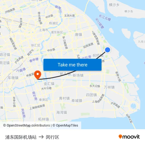 浦东国际机场站 to 闵行区 map