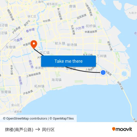 牌楼(南芦公路) to 闵行区 map