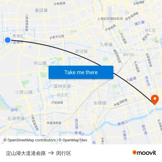 淀山湖大道港俞路 to 闵行区 map