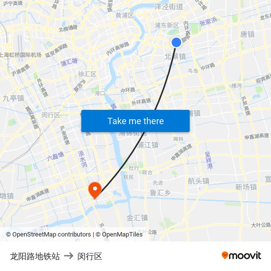 龙阳路地铁站 to 闵行区 map