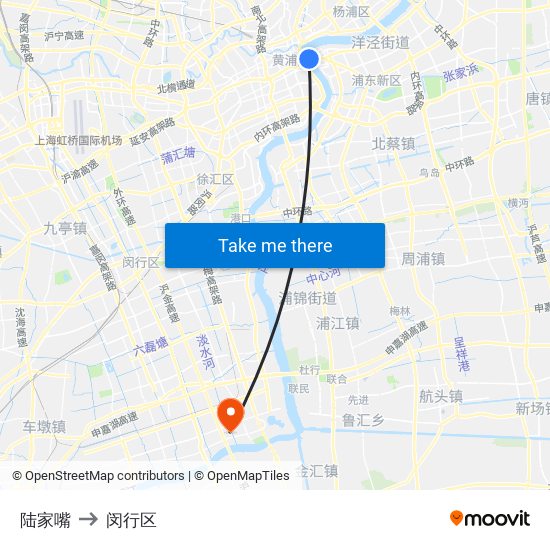 陆家嘴 to 闵行区 map