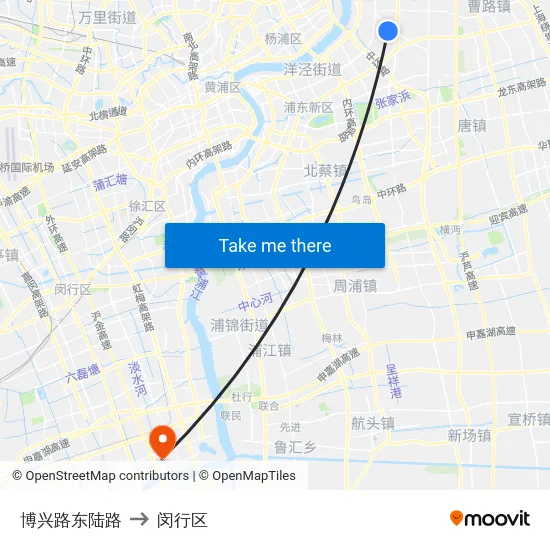 博兴路东陆路 to 闵行区 map