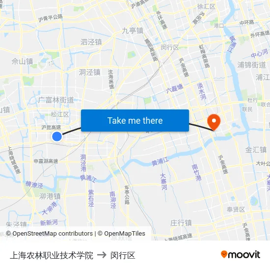 上海农林职业技术学院 to 闵行区 map