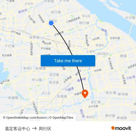 嘉定客运中心 to 闵行区 map