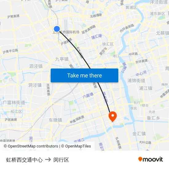 虹桥西交通中心 to 闵行区 map