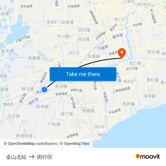 金山北站 to 闵行区 map