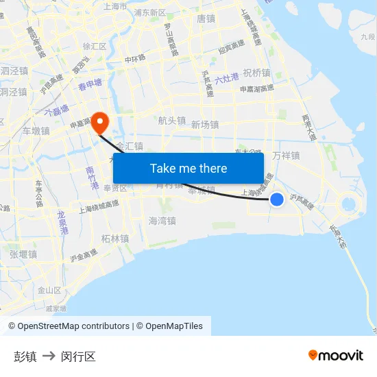 彭镇 to 闵行区 map