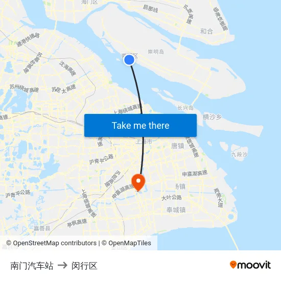 南门汽车站 to 闵行区 map