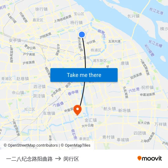 一二八纪念路阳曲路 to 闵行区 map