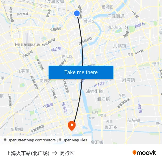上海火车站(北广场) to 闵行区 map