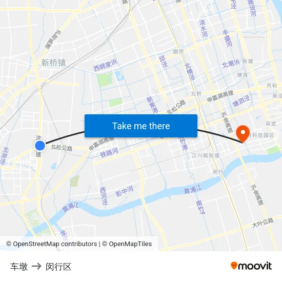 车墩 to 闵行区 map