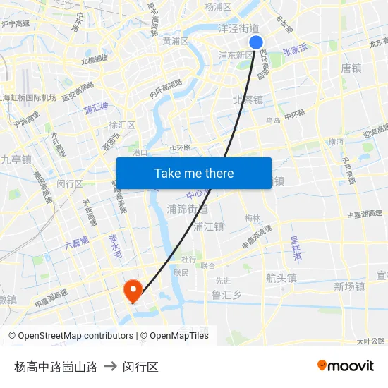 杨高中路崮山路 to 闵行区 map