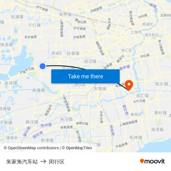 朱家角汽车站 to 闵行区 map
