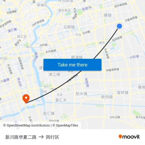 新川路华夏二路 to 闵行区 map