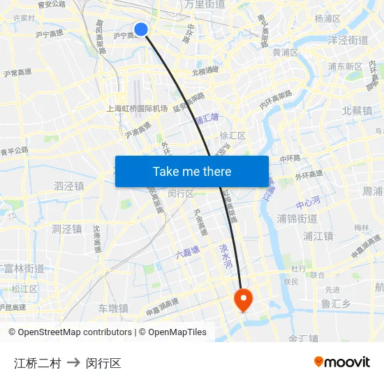 江桥二村 to 闵行区 map