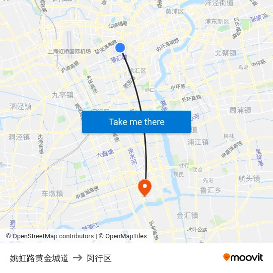 姚虹路黄金城道 to 闵行区 map