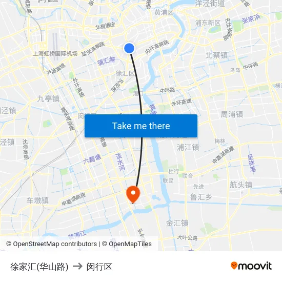 徐家汇(华山路) to 闵行区 map
