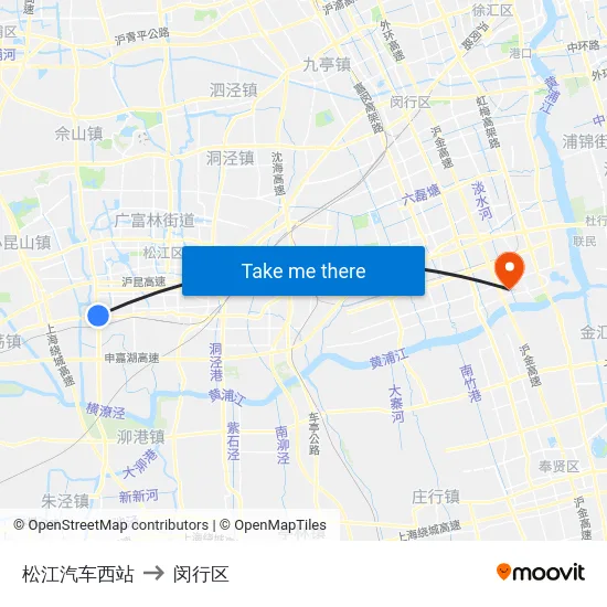 松江汽车西站 to 闵行区 map
