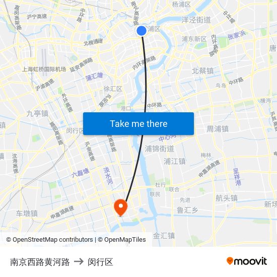 南京西路黄河路 to 闵行区 map