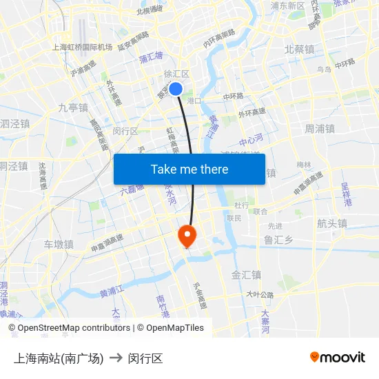 上海南站(南广场) to 闵行区 map