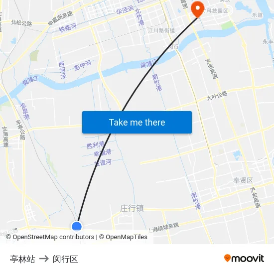 亭林站 to 闵行区 map