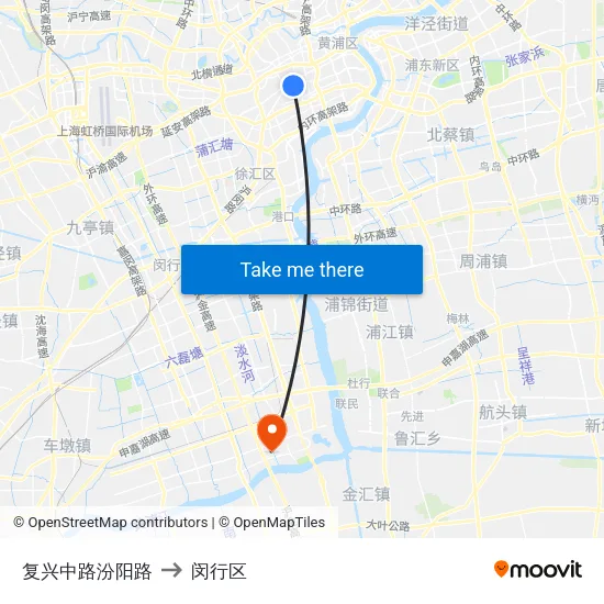 复兴中路汾阳路 to 闵行区 map