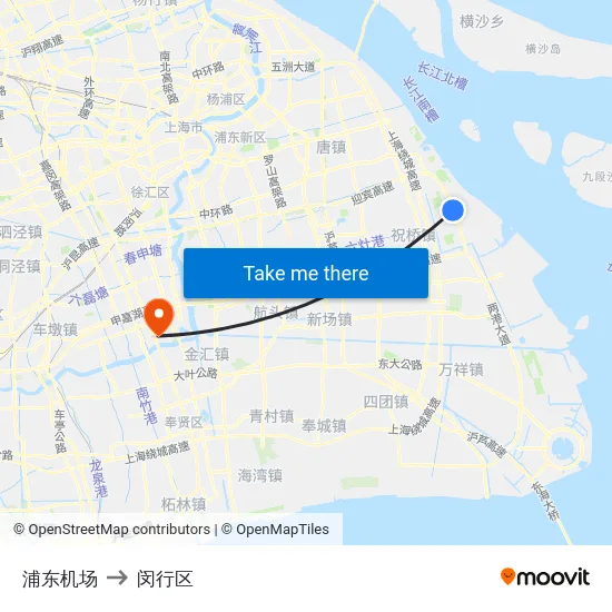 浦东机场 to 闵行区 map