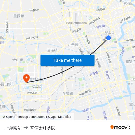 上海南站 to 立信会计学院 map