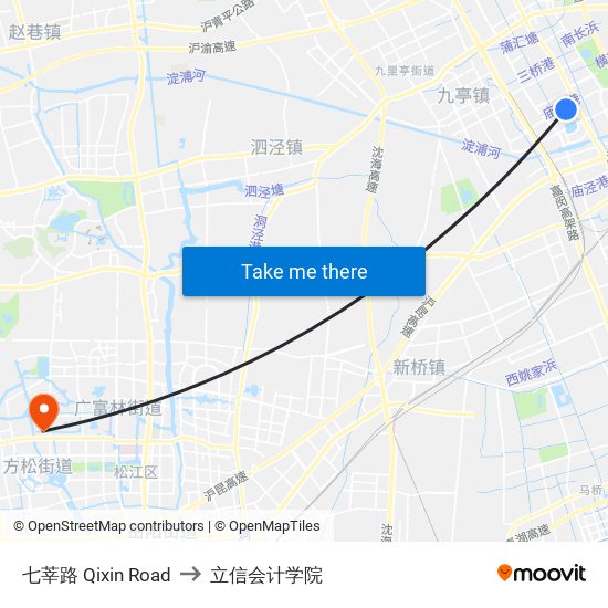 七莘路 Qixin Road to 立信会计学院 map