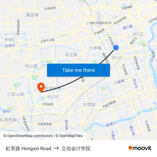 虹莘路 Hongxin Road to 立信会计学院 map