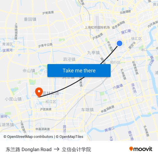 东兰路 Donglan Road to 立信会计学院 map