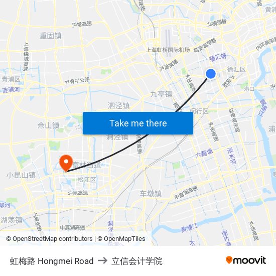 虹梅路 Hongmei Road to 立信会计学院 map