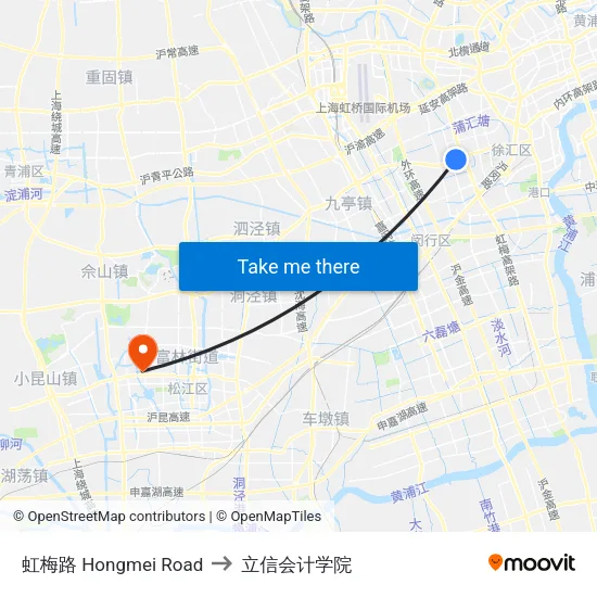 虹梅路 Hongmei Road to 立信会计学院 map