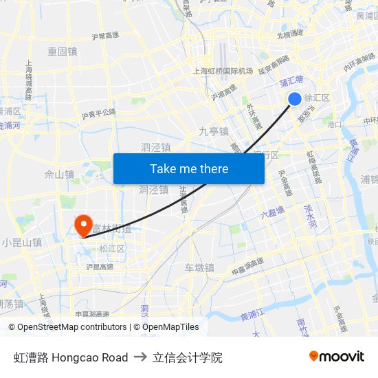 虹漕路 Hongcao Road to 立信会计学院 map