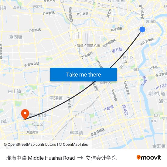 淮海中路 Middle Huaihai Road to 立信会计学院 map