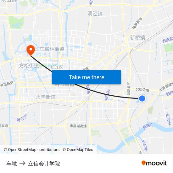 车墩 to 立信会计学院 map