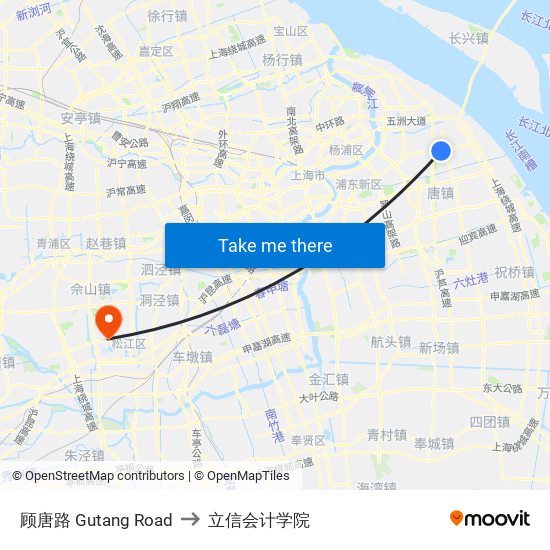 顾唐路 Gutang Road to 立信会计学院 map