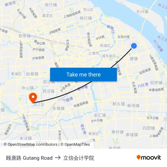 顾唐路 Gutang Road to 立信会计学院 map