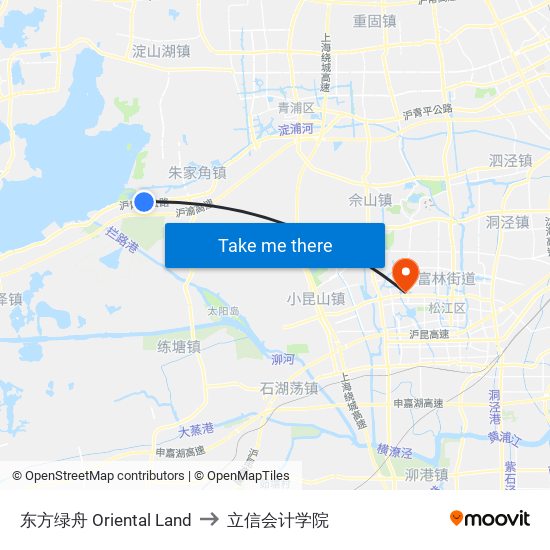 东方绿舟 Oriental Land to 立信会计学院 map