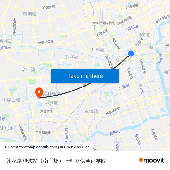莲花路地铁站（南广场） to 立信会计学院 map