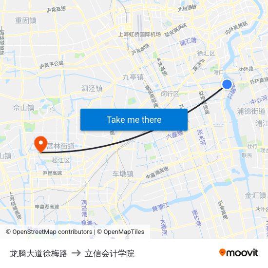 龙腾大道徐梅路 to 立信会计学院 map