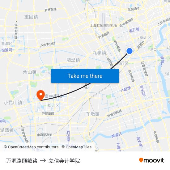 万源路顾戴路 to 立信会计学院 map