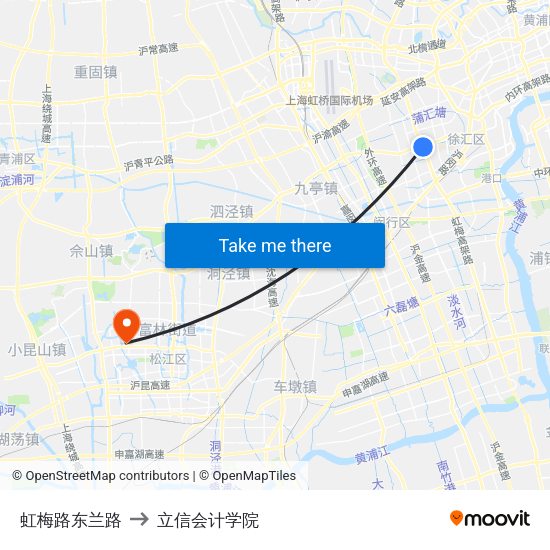 虹梅路东兰路 to 立信会计学院 map