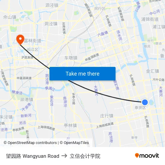 望园路 Wangyuan Road to 立信会计学院 map