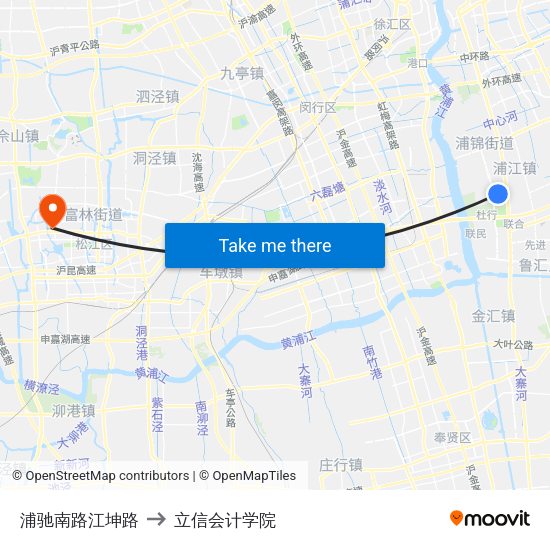 浦驰南路江坤路 to 立信会计学院 map