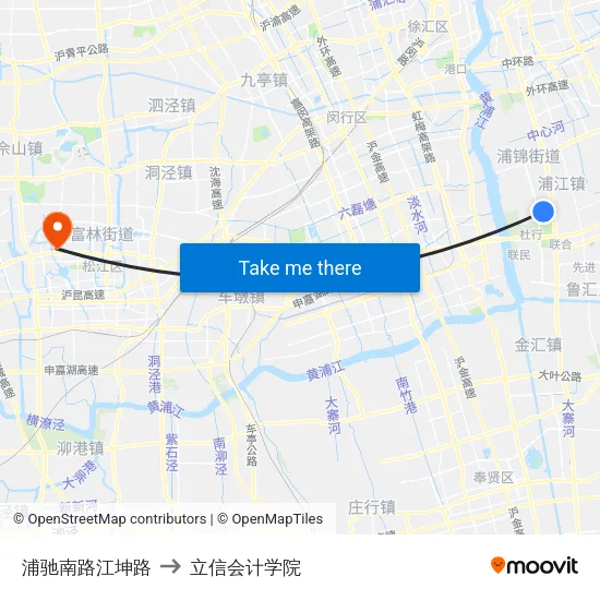 浦驰南路江坤路 to 立信会计学院 map