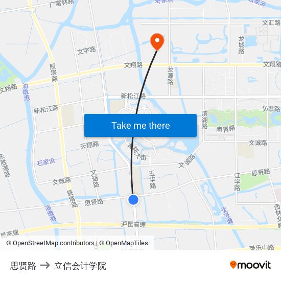 思贤路 to 立信会计学院 map