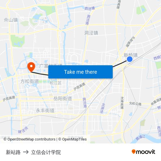 新站路 to 立信会计学院 map