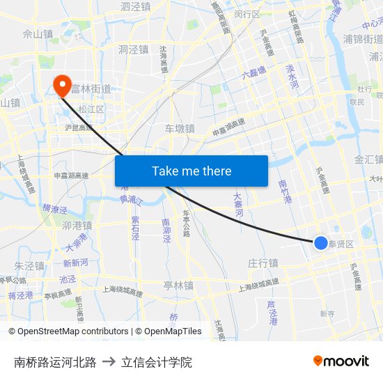 南桥路运河北路 to 立信会计学院 map