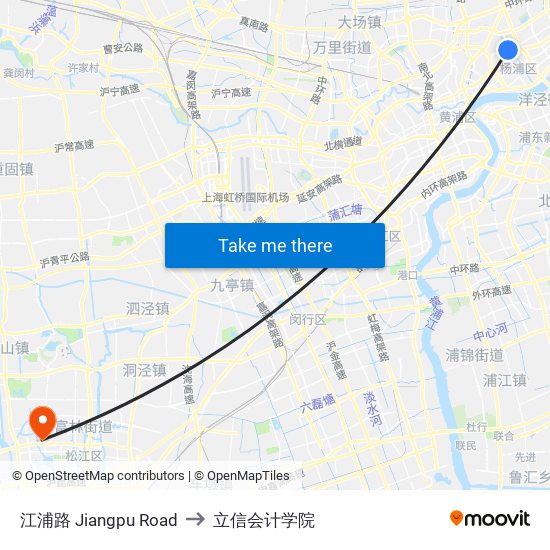 江浦路 Jiangpu Road to 立信会计学院 map